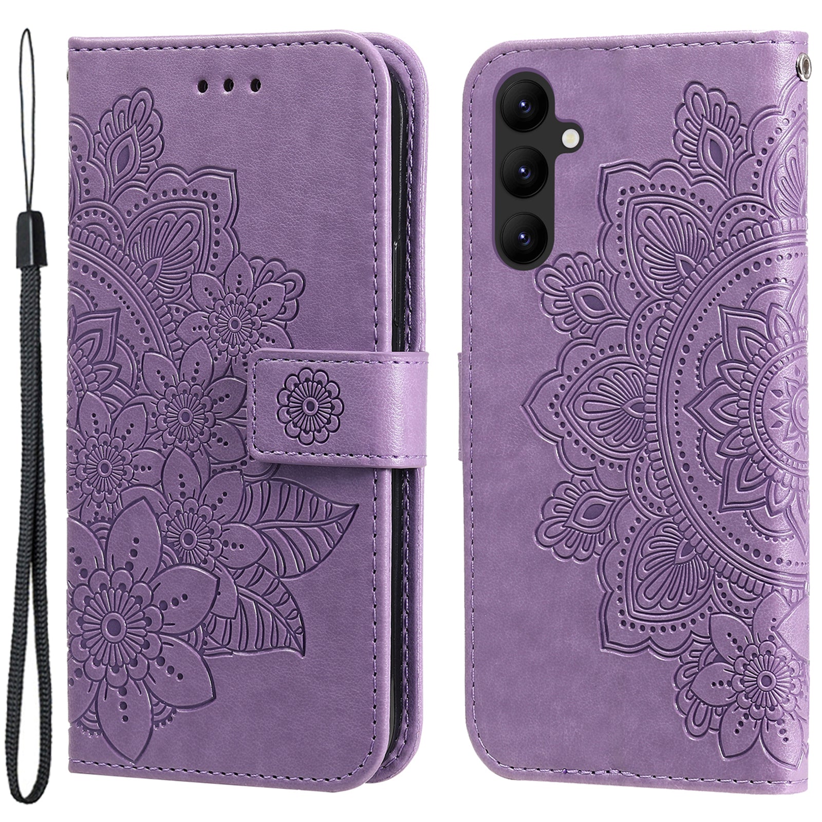 For Samsung Galaxy A24 4G Phone Cover Flower Imprinting Leather Stand Wallet Case with Strap For Samsung Galaxy A24 4G Phone Cover Flower Imprinting Leather Stand Wallet Case with Strap